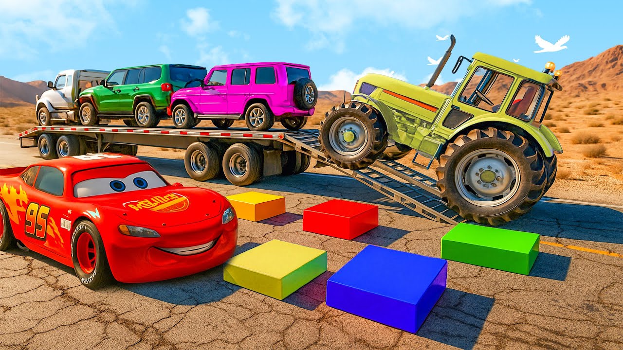 Flatbed Truck McQueen | Transportation with Truck - Pothole vs Car #19 | BeamNG.Drive Gameplay
