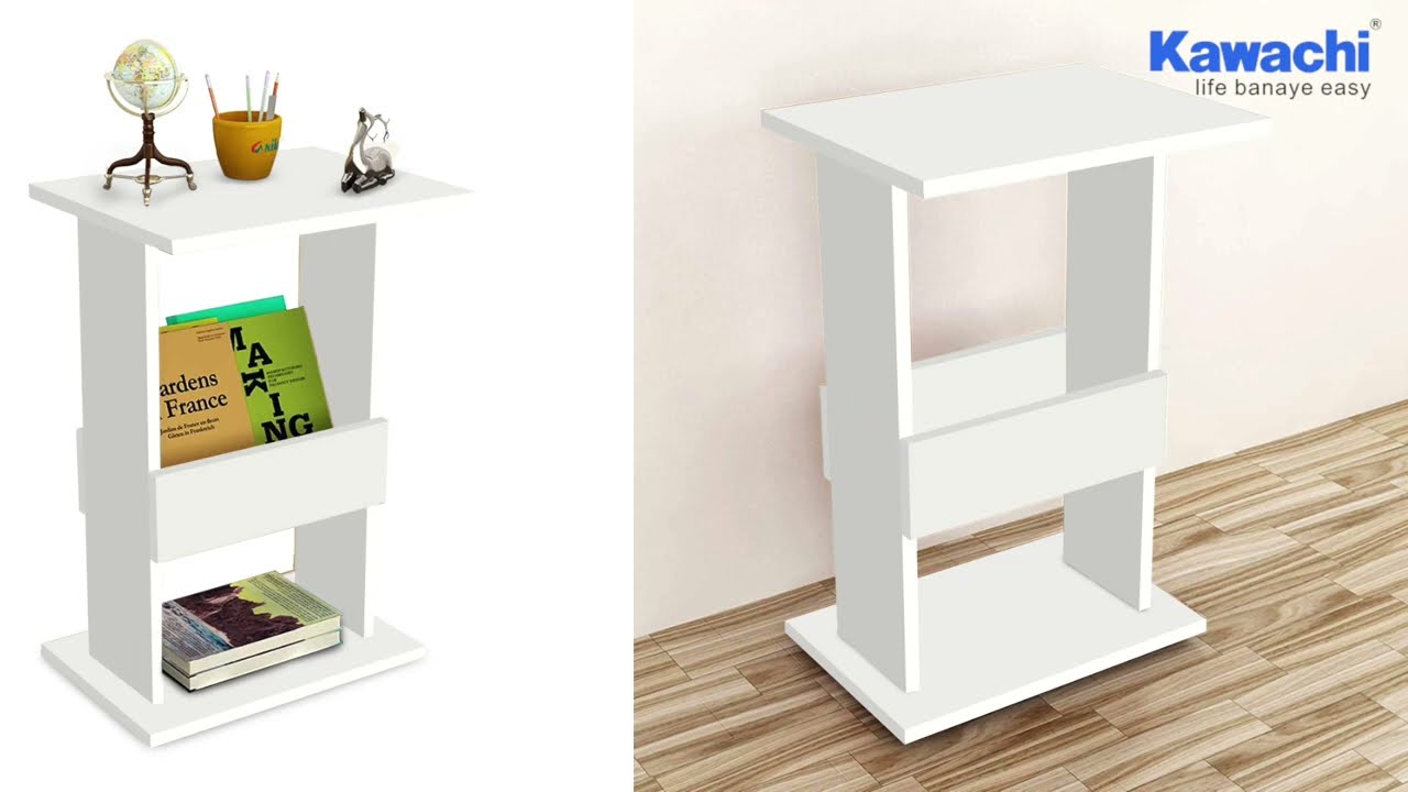 Kawachi Bedside Corner Table Sofa Side End Table with Book, Magazine Book Shelf How to Assemble