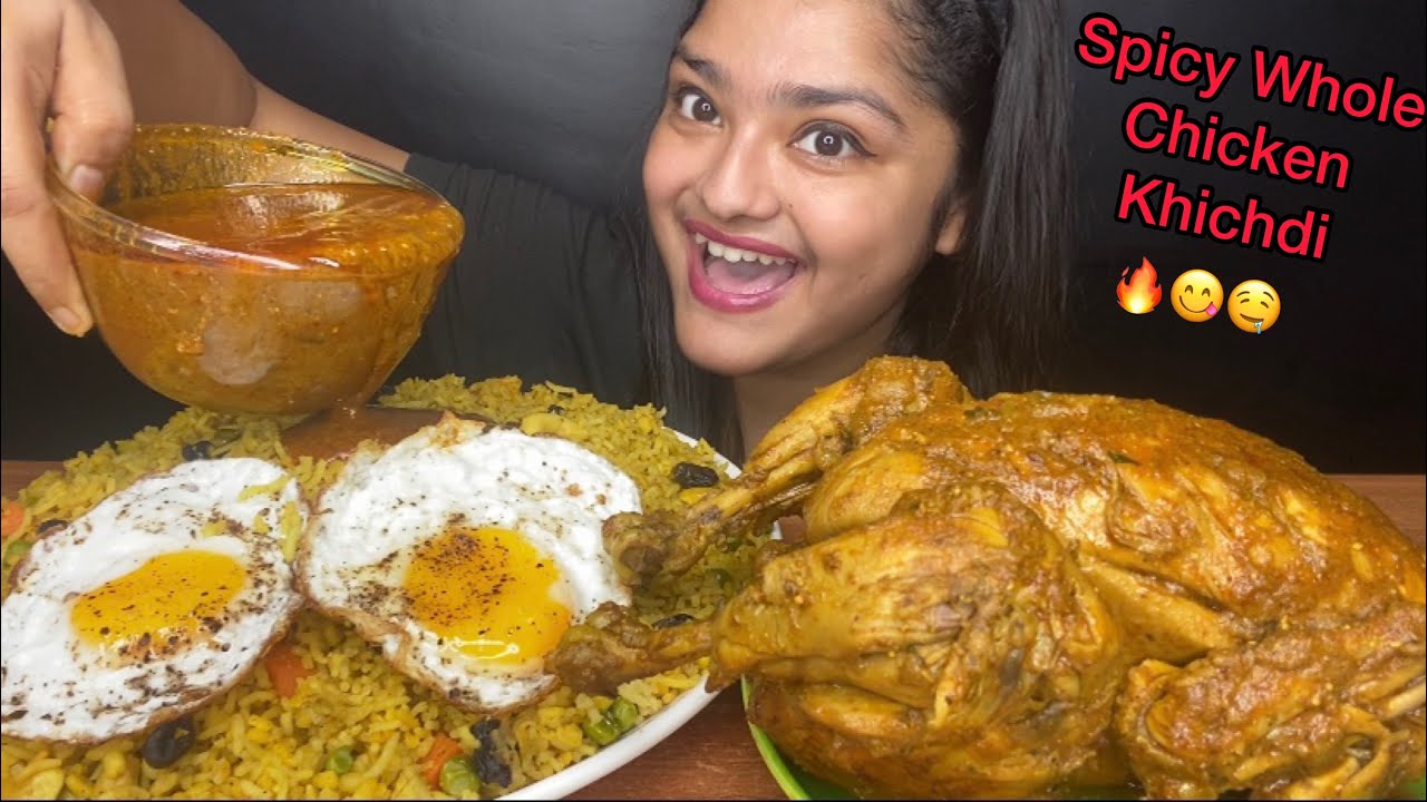 SPICY WHOLE CHICKEN CURRY 🔥 WITH VEGETABLE KHICHDI AND OMELETTE | BIG BITES | FOOD EATING VIDEOS