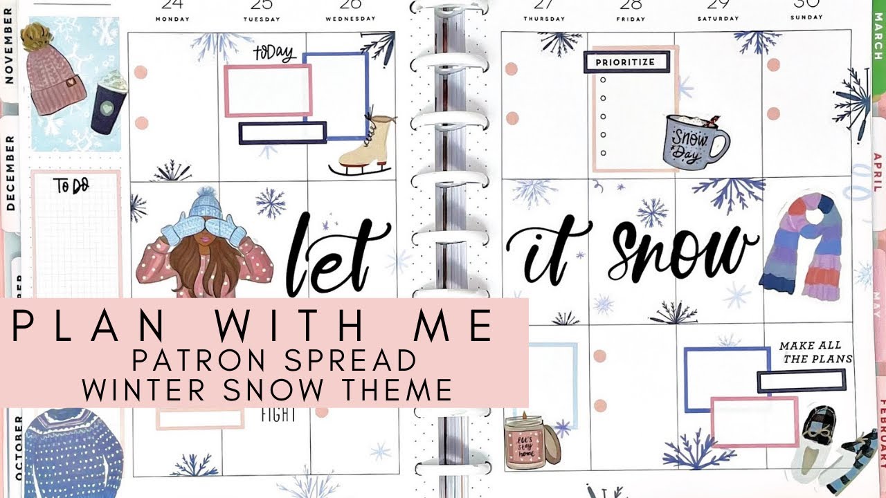 PLAN WITH ME | PATRON SPREAD FOR SONYA ‘WINTER SNOW’ | THE HAPPY PLANNER