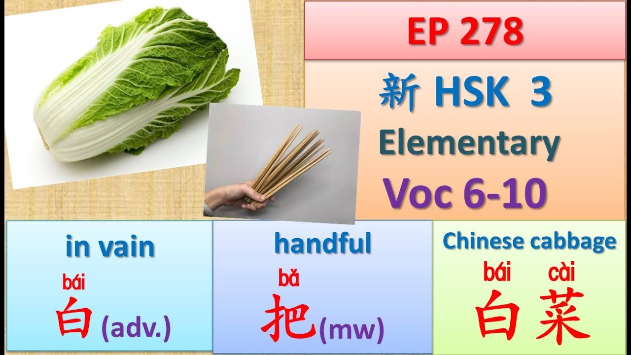 [EP 278] New HSK 3 Voc 6-10 (Elementary): 把(介)、把(量)、把握、白(副)、白菜 || 新汉语水平-初级词汇 || Join My Daily Live