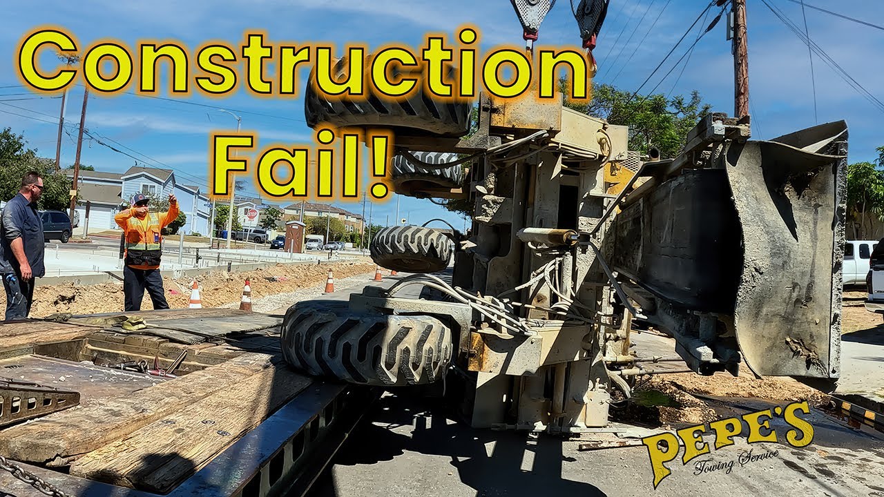 Construction Fail! Machine Falls off Trailer
