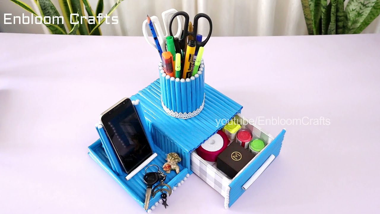 DIY Desktop Organizer Waste Paper - Paper rod Craft - Pen Holder Organizer