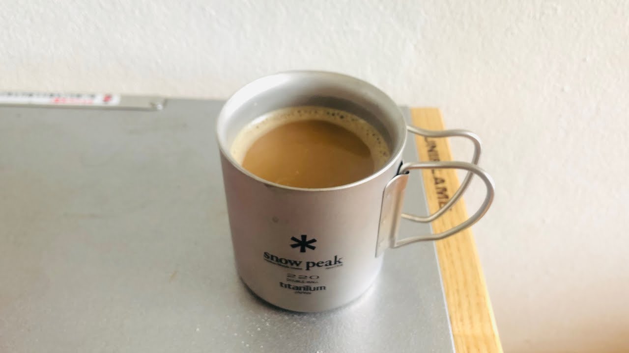 snow peak titanium double wall 220 cup with coffee
