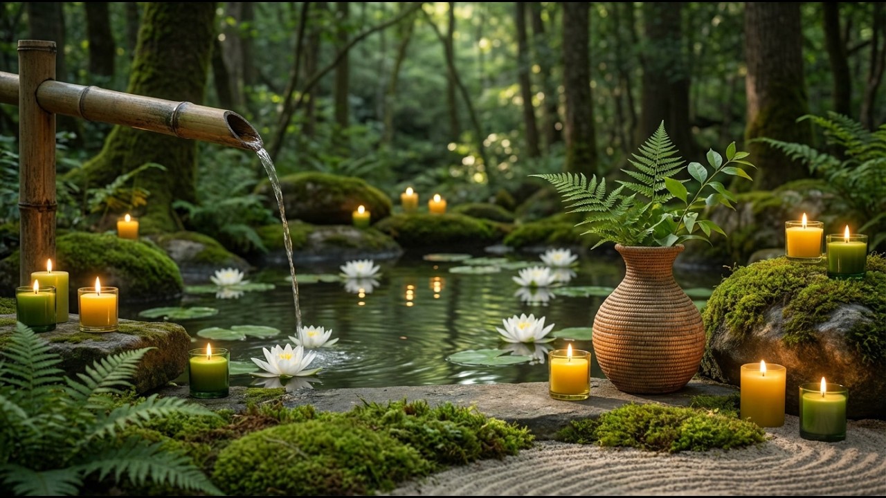 Relaxing Deep Sleep Music with Bamboo Water Fountain & Soft Piano Anxiety,  Insomnia & Stress Relief