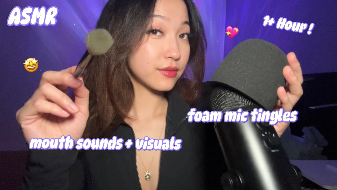 1 Hour ASMR Foam Mic Tingles ✨ Mouth Sounds & Hand Movements for Sleep & Relaxation 💞