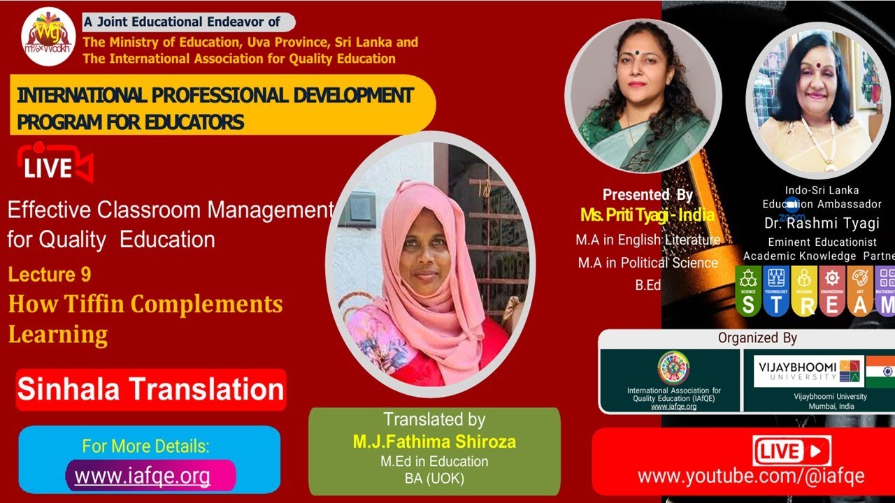 L9 How Tiffin Complements Learning/Presented By Shiroza Ismath/Classroom Management Sinhala Transla