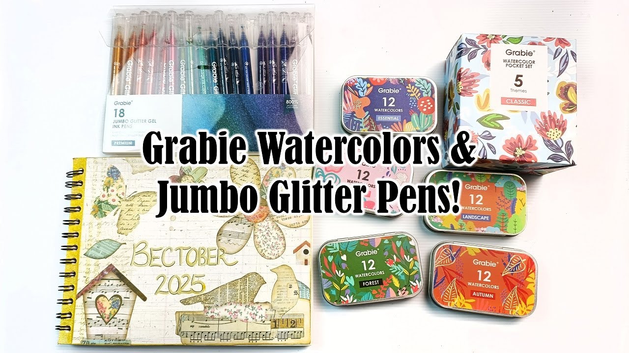 Grabie Watercolors & Jumbo Glitter Gel Pens Review! More Themed Paintings in my Bectober Sketchbook