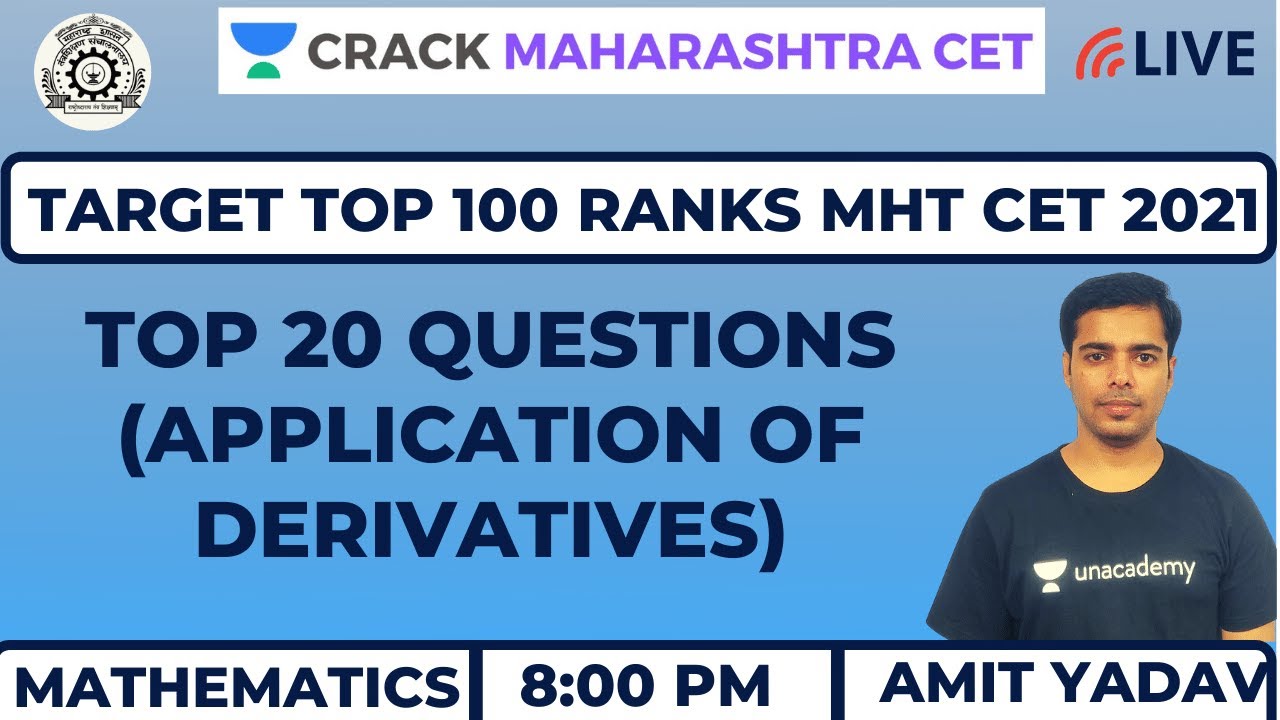 Top 20 Questions (Differentiation) | Maths | Target MHT CET 2020-21