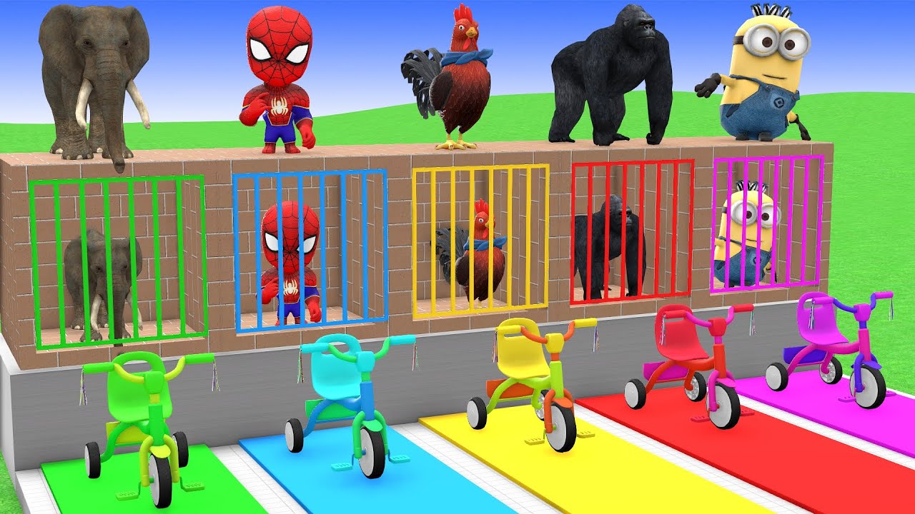 Long Slide Game with Cow Elephant Gorilla Hippopotamus Tiger 3d Animal Game Funny 3d Animals