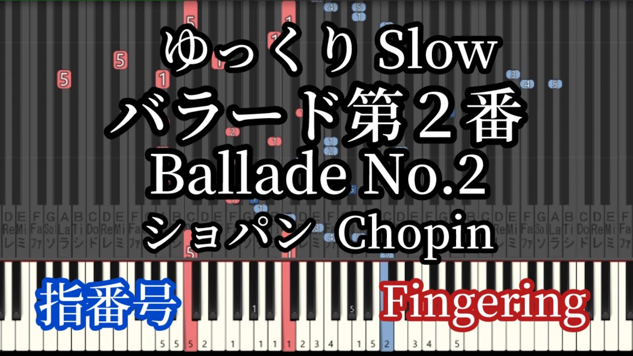 Chopin Ballade No.2 Медленный темп пиано-урок. Номера пальцев.【MIDI】
