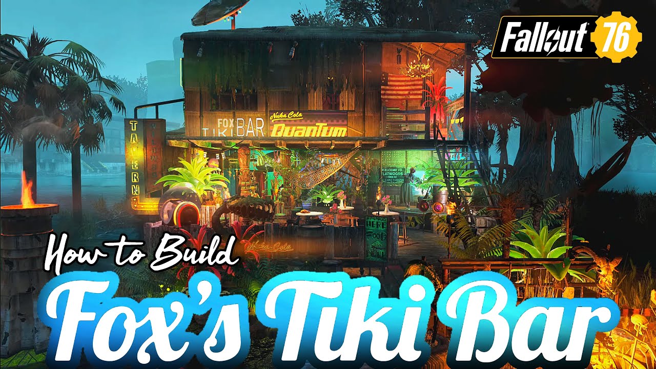 Tiki Bar CAMP Build Using New Tiki Set Showcase & How to Build Tutorial 4K #Fallout76