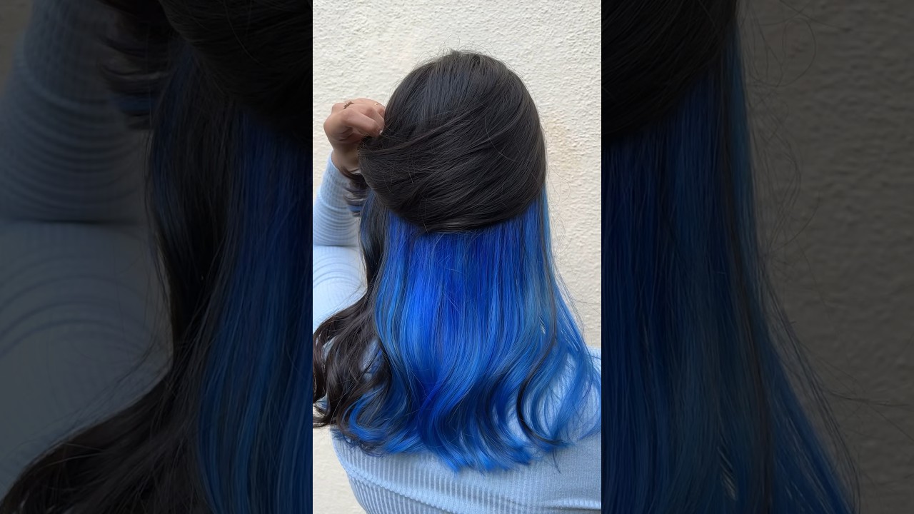 Peek a boo blue hair #peekaboo #underlights #bluehair #haircolor #haircolourtransformation #vasai