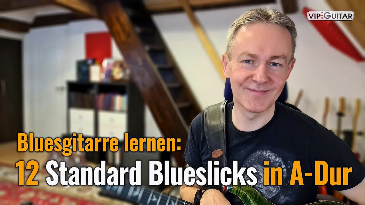 Bluesgitarre lernen: 12 Standard Blueslicks in A-Dur - für jeden Takt einen.