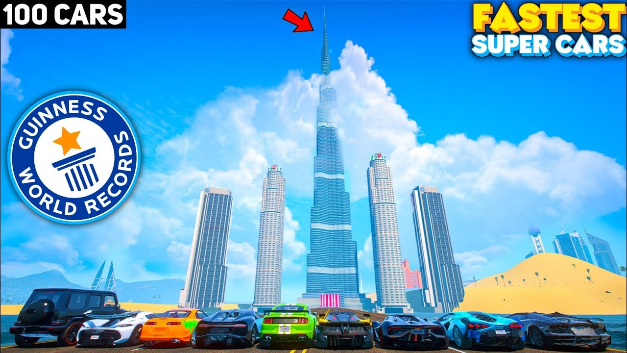 Which Super Car Can Jump Over BURJI KHALIFA! 😱 World Fastest Cars vs Burj Khalifa jump🔥 GTA 5 MODS!