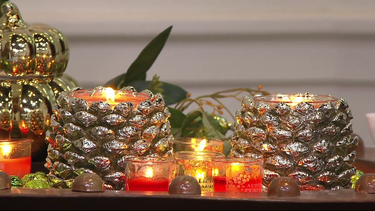 HomeWorx by Harry Slatkin Set of 2 Silver Pinecone Candles on QVC