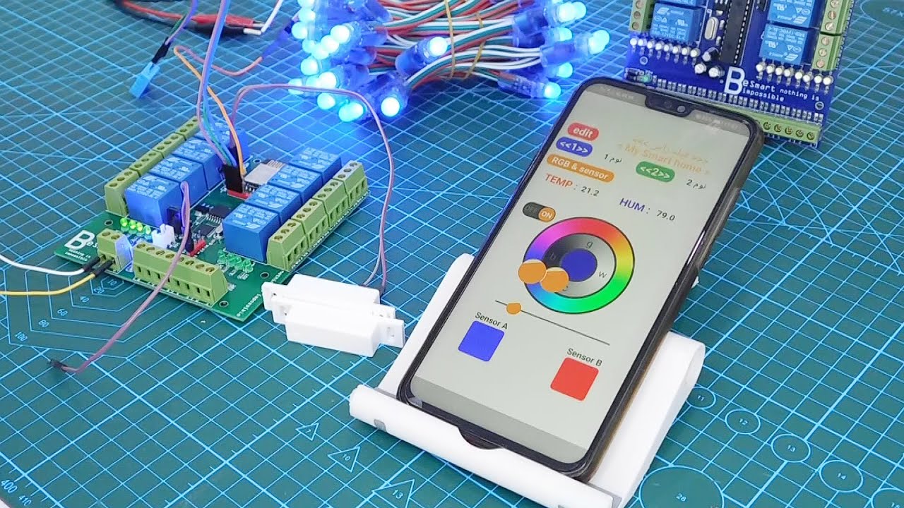 مشروع سمارت هوم كامل 8 خط  RGB + DHT + 2 digital sensor + NTC