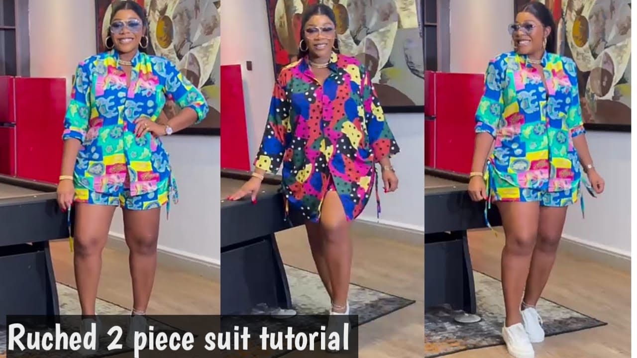 Tutorial on side ruched two piece button down shirt and shorts