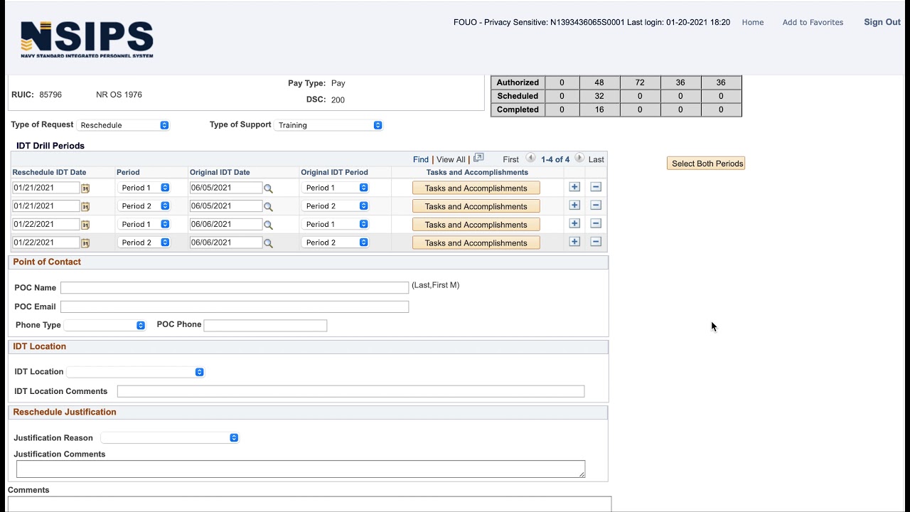 How To Reschedule A Drill Weekend (IDT) Using NSIPS (US Navy)