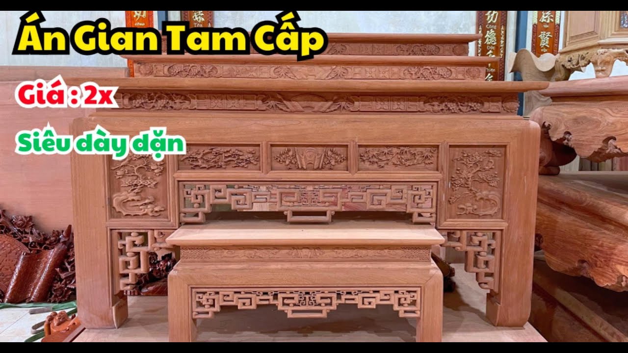 Mẫu &Aacute;n Gian Thờ Tam Cấp Gỗ Hương Nam Phi Si&ecirc;u Đẹp - Đồ Thờ Nam Quỳnh