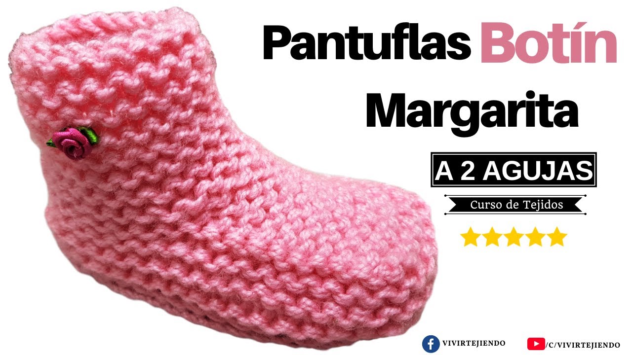 🌈 Pantuflas Botín Zapato a Dos Agujas con Lana Doble para Niña 👍 Aprendiendo a Tejer