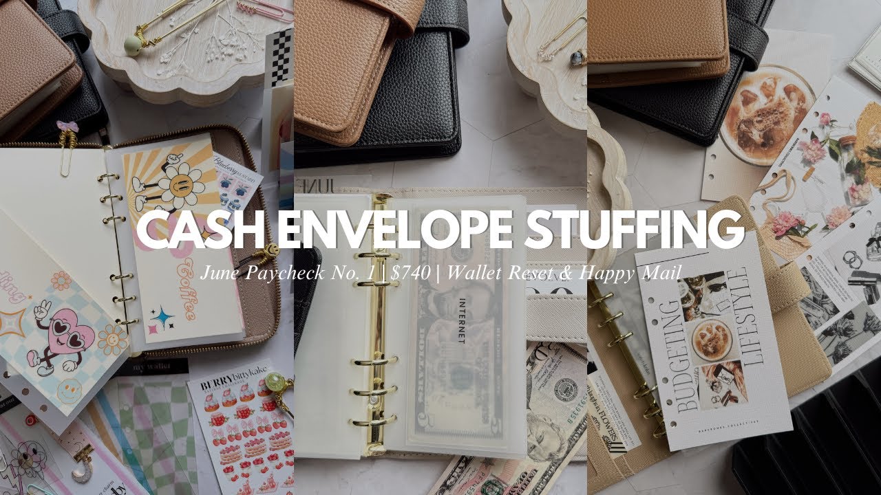 CASH ENVELOPE STUFFING | resetting my wallet and happy mail 📦🩷 | june paycheck no. 1 | $740