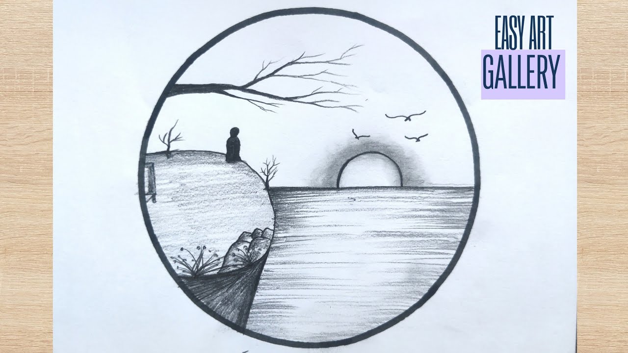 Boy Sitting on a Rock Beside a River Drawing || How to Step By Step Guide || Easy Art Gallery