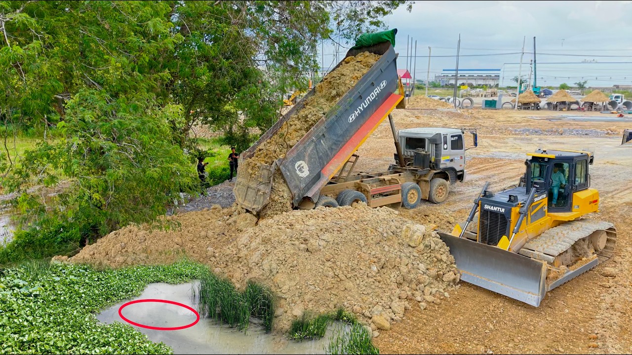 Powerful Bulldozer DH17 C3 Pro Pushing Soil with Ten 25.5t Dump Trucks is a Piece of Cake