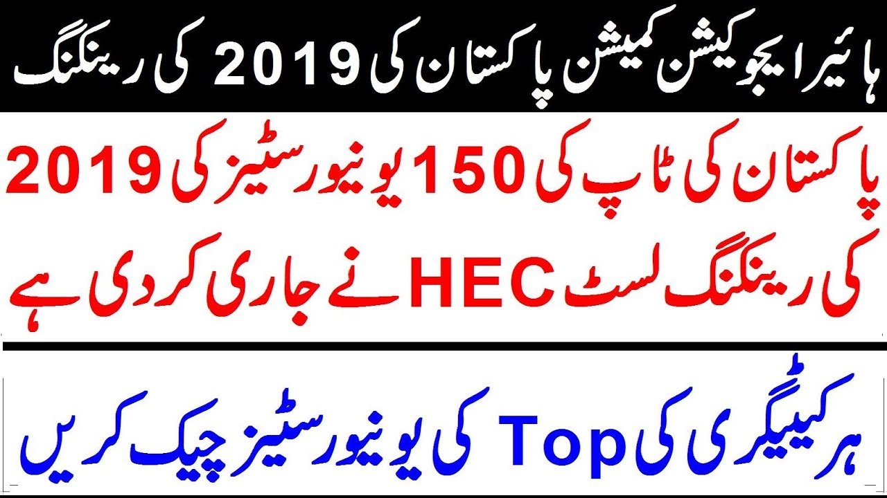 HEC Ranking of All Universities in Pakistan !! 2019 Updated Ranking