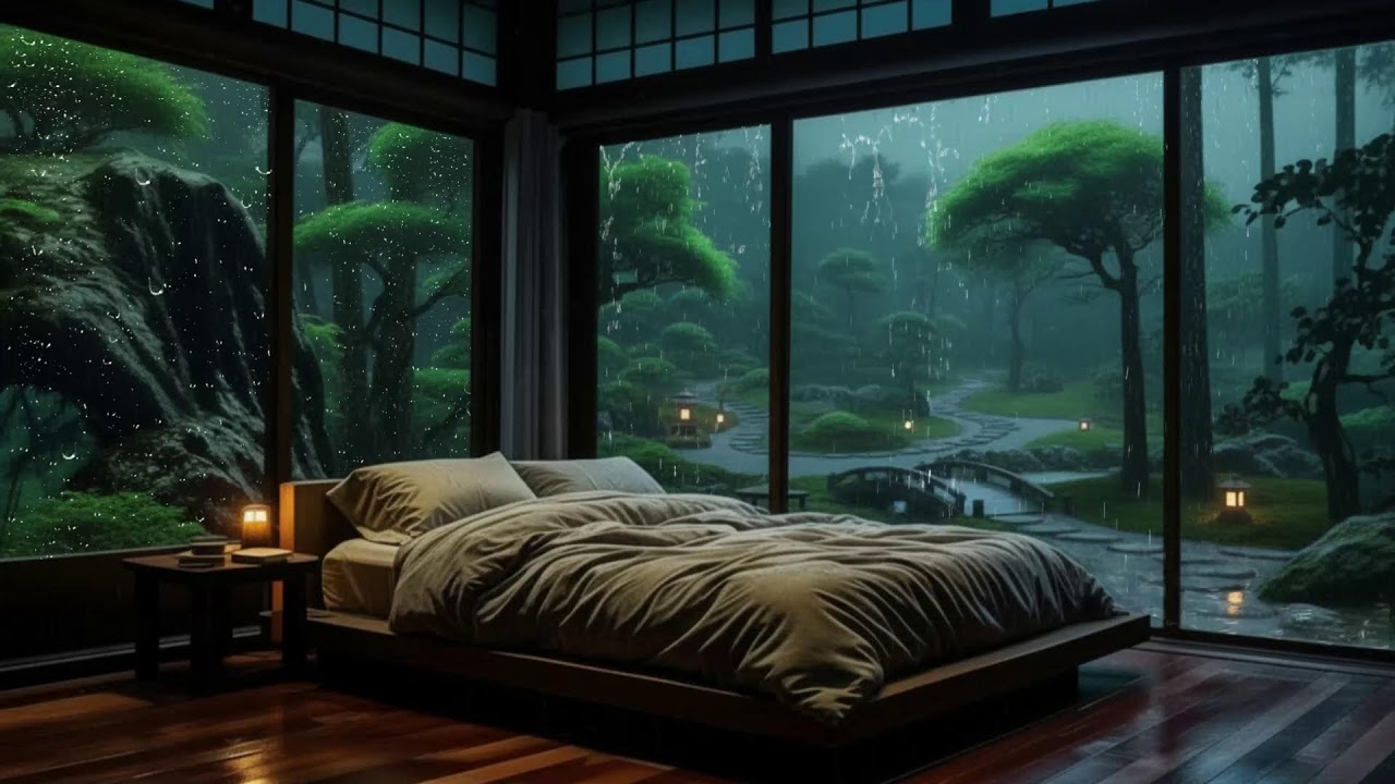 Deep Sleep Piano Music 🌙 Soft Rain Sounds in a Cozy Bedroom | Sleep Fast & Stay Asleep