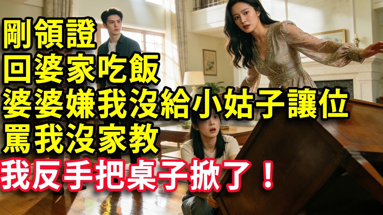 剛領證回婆家吃飯 婆婆嫌棄我沒給小姑子讓位置 罵我沒家教  我反手把桌子掀了 #人生感悟 #情感 #婚姻#心聲故事會