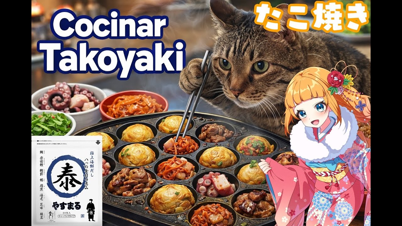 【#やすまるだし】Probando Takoyaki con Todo Tipo de Rellenos 🐙✨ | Cocina Japonesa【たこ焼き 焼く】