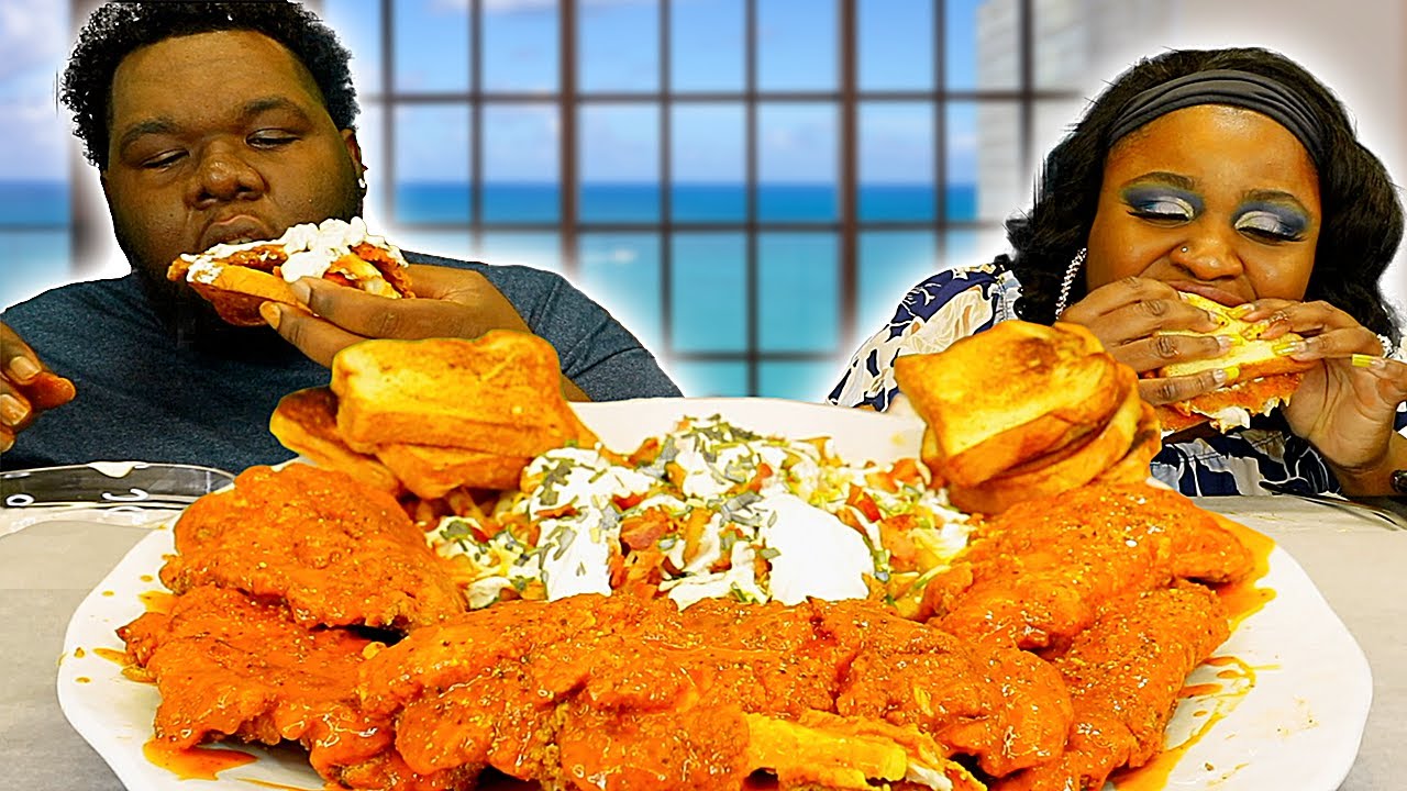 BUFFALO LEMON PEPPER FRIED CATFISH + LOADED BAKED POTATO FRIES!!! | MUKBANG + RECIPE | EATING SHOW