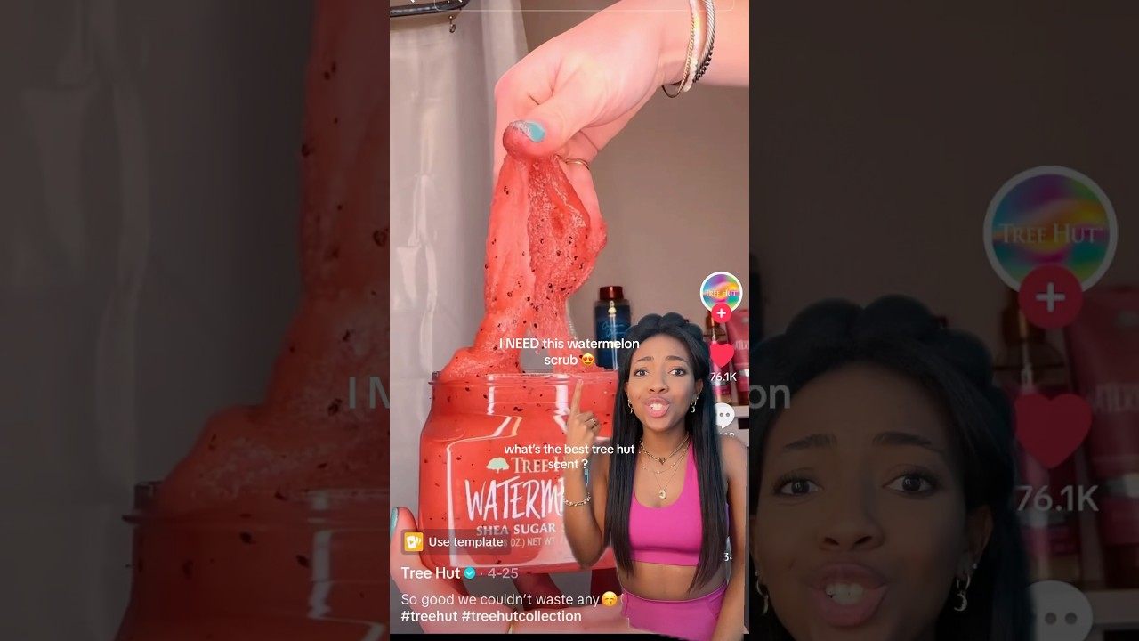 VIRAL TREE HUT WATERMELON SCRUB!✨👀 #skincare #preppyyyy #beautyproducts #preppygrwm #preppyfilter