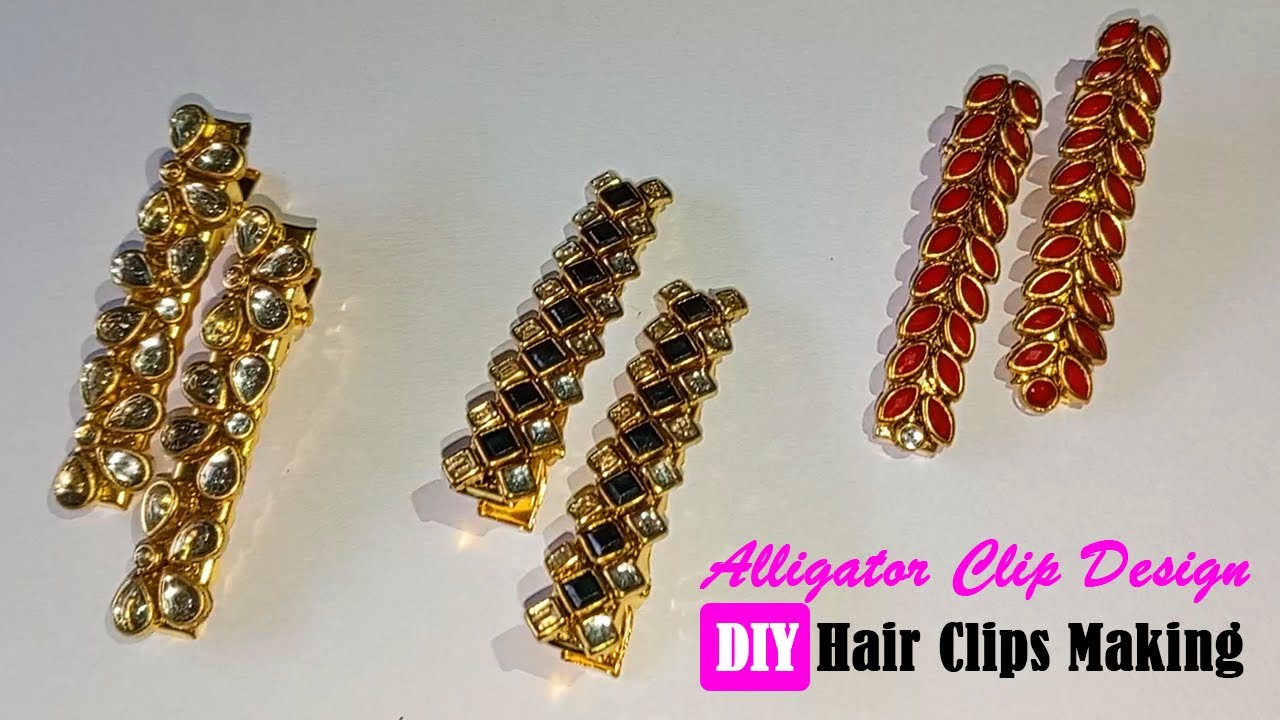 Alligator Clip Design with Kundan Stone | Hair Clips Making | Handmade kundan stones Hair clips