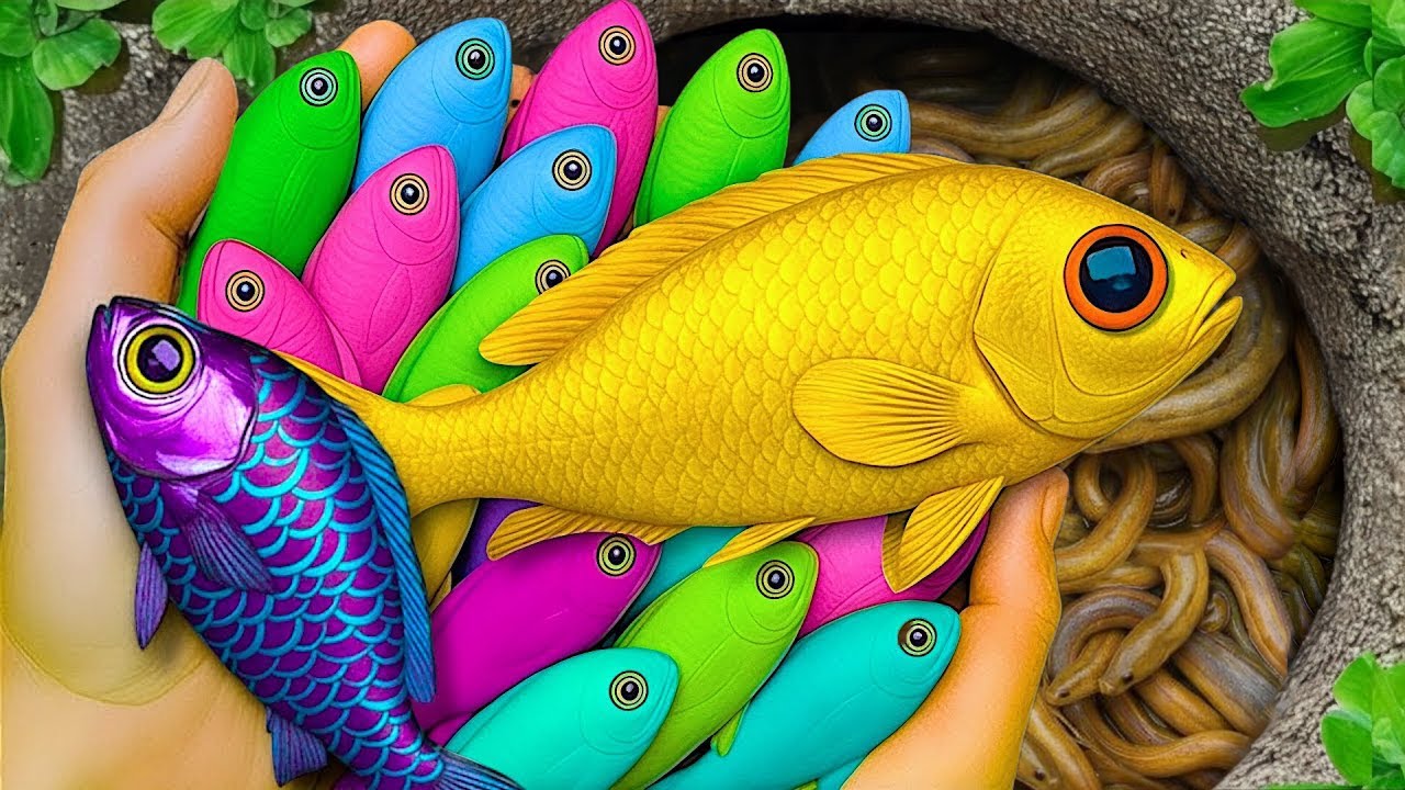 Catch beautiful aquarium fish in small pond baby turtles, eels, pencil fish, goldfish, koi, catfish