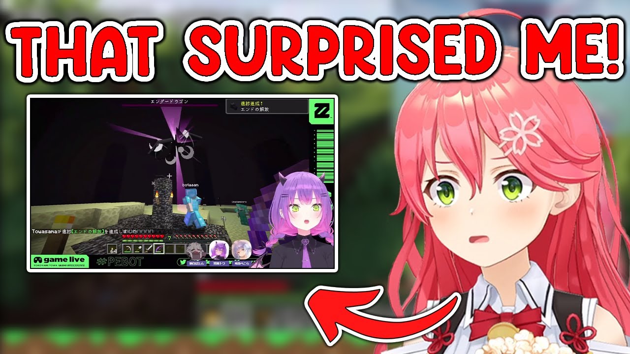 Miko gets surprised by a mysterious sound in Minecraft while 35P get surprised by Miko's voice