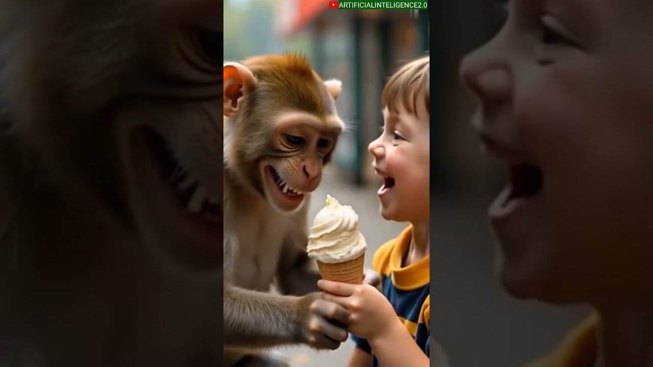 🐵 Monkey Snatches Ice Cream in Epic Slow Motion🍦😂 #funnyshorts #shorts