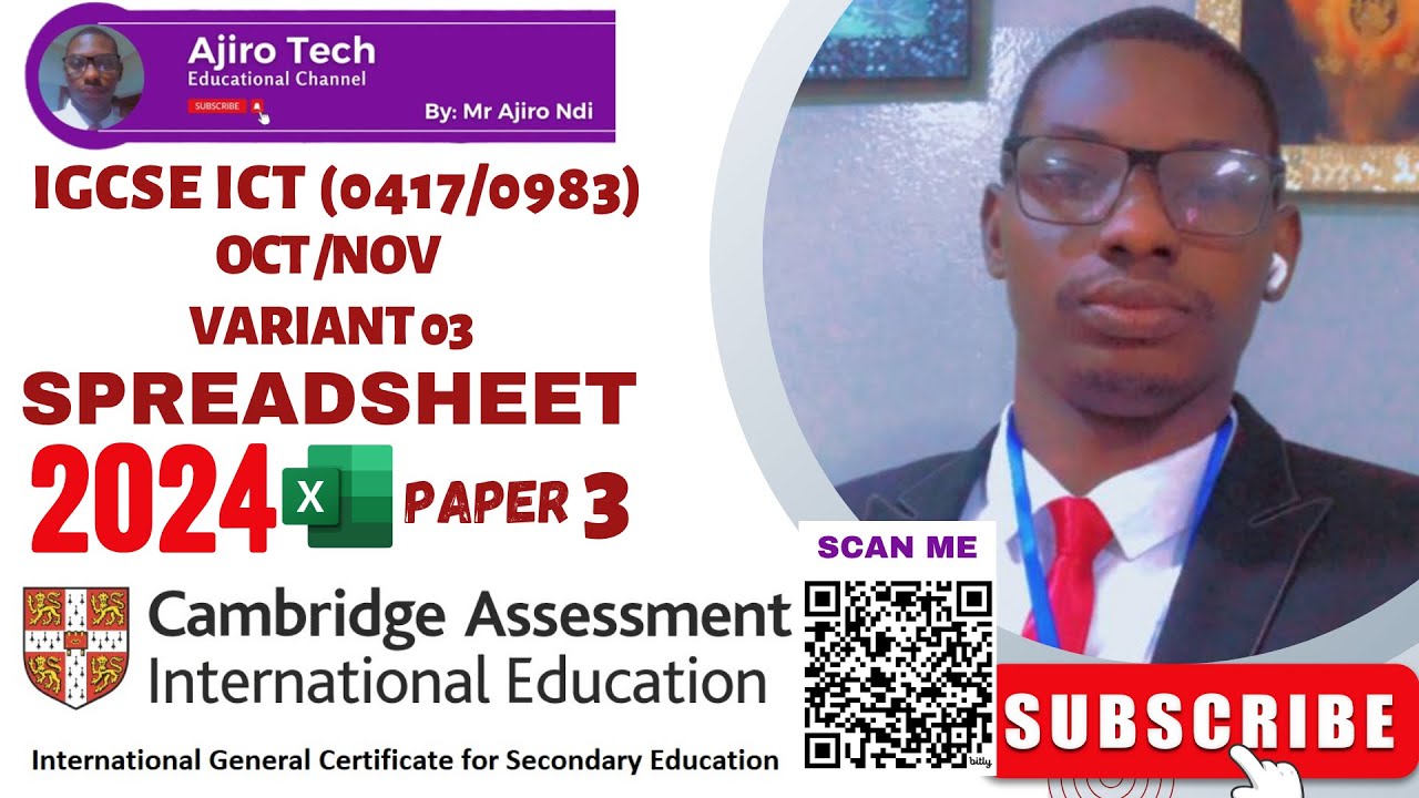 IGCSE ICT (0417/0983) Paper 3 Spreadsheet October November 2024 Variant 03 | Microsoft Excel