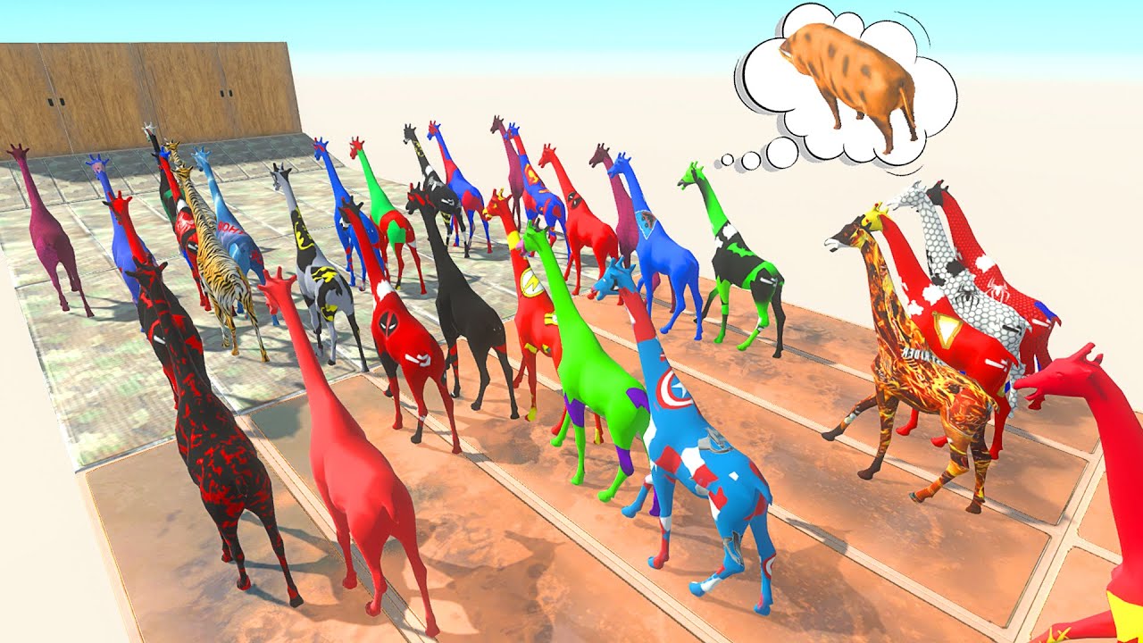 Color Giraffe Race eat to the orange pig - Animal Revolt Battle Simulator