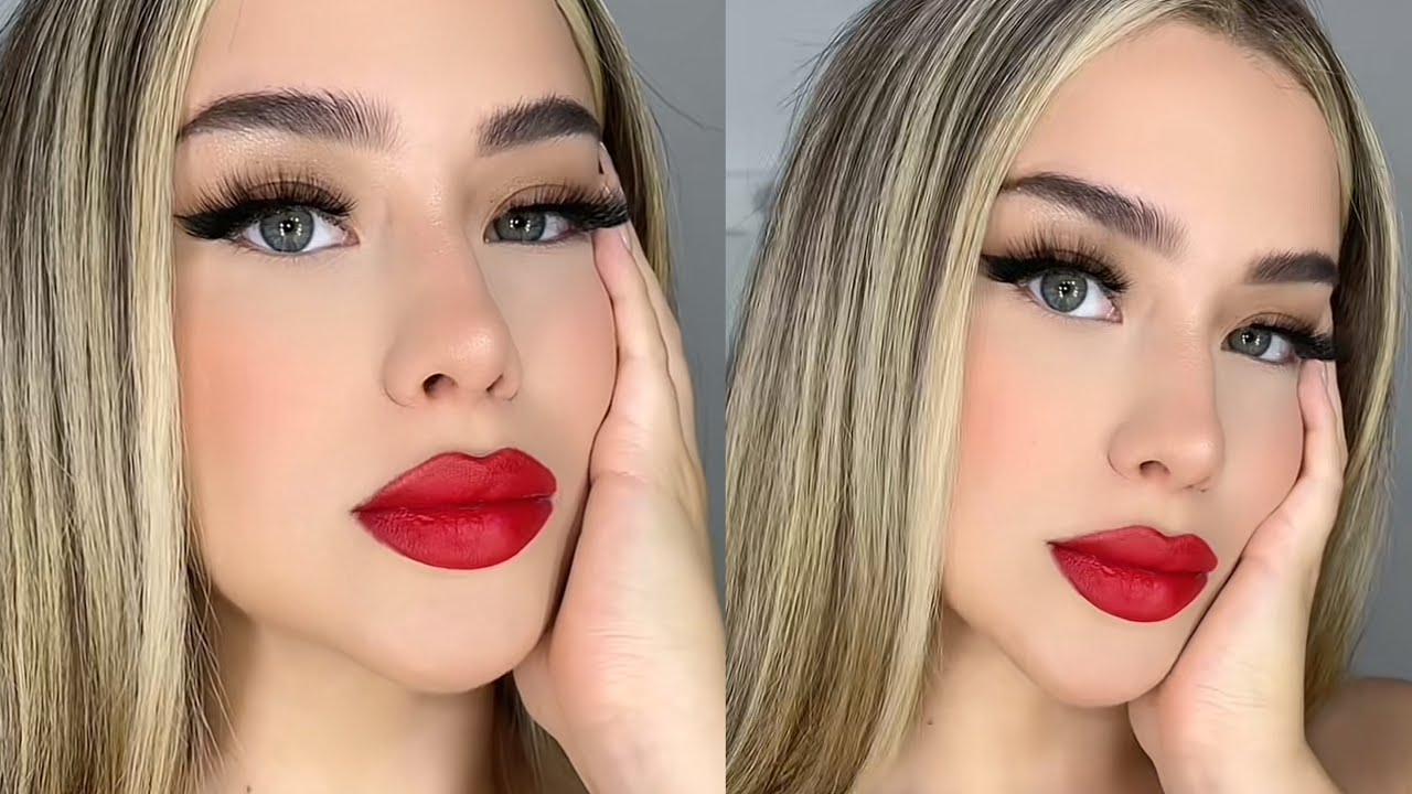 MAQUILLAJE CLASICO CON LABIOS ROJOS