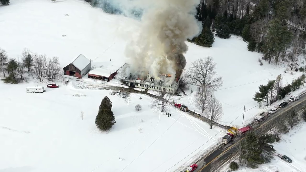 Fire on 316 East Main Street Denmark, Maine (longer video).