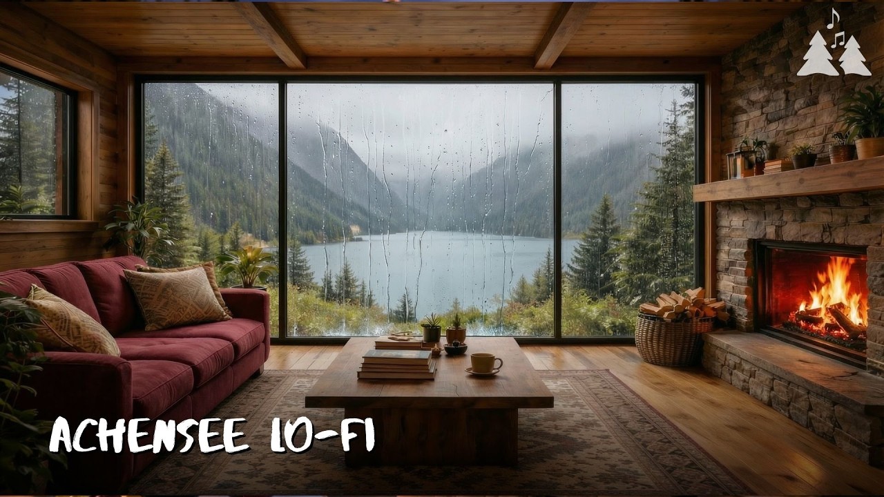 Rain Over Achensee 🌧 Cozy Cabin Ambience, Fireplace & Lofi for Deep Focus