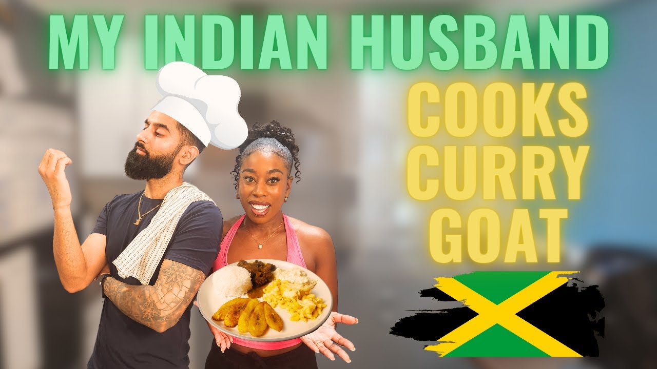 MY INDIAN HUSBAND COOKS JAMAICAN CURRY GOAT || INTERRACIAL COUPLE
