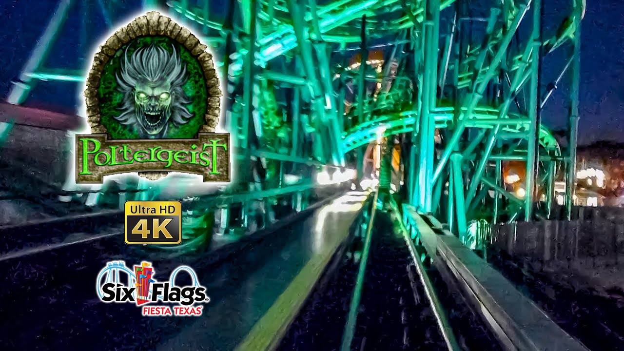 March 2022 Poltergeist Coaster at Night Front Seat On Ride 4K POV with Queue Six Flags Fiesta Texas