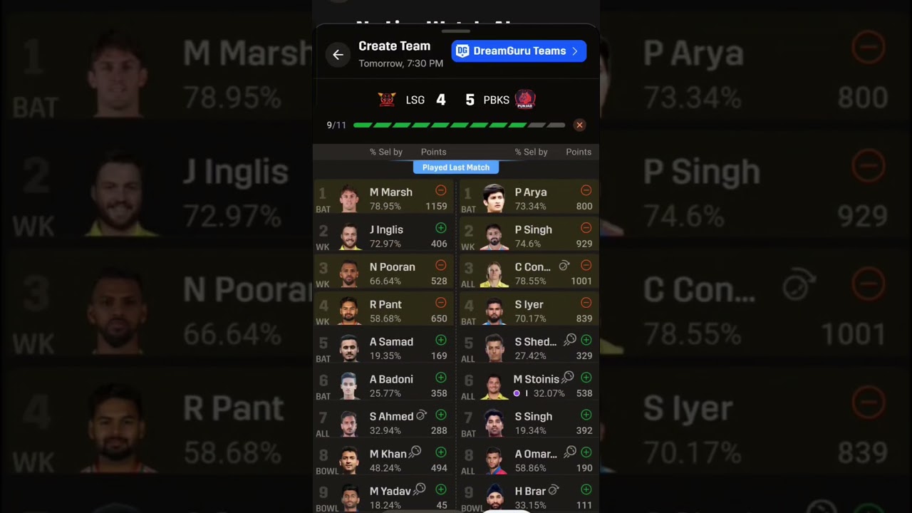 #LSG VS PBKS #dream #ipl match #viral GL TEAM #dream 11