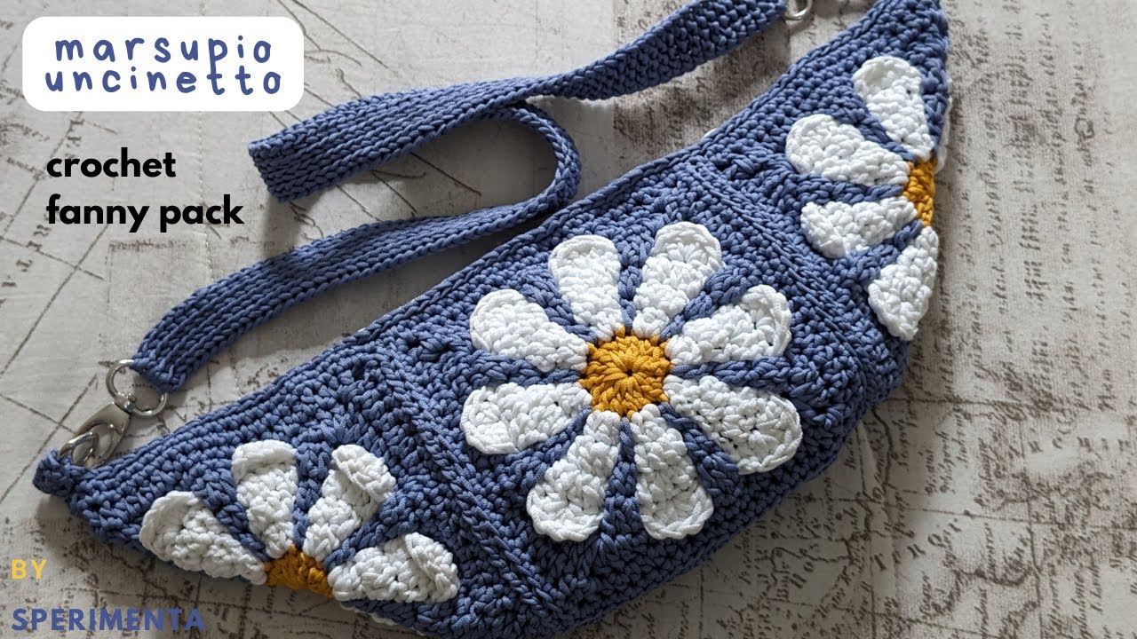Marsupio cielo di margherite con mattonelle uncinetto - granny square fanny pack ENG SUBS