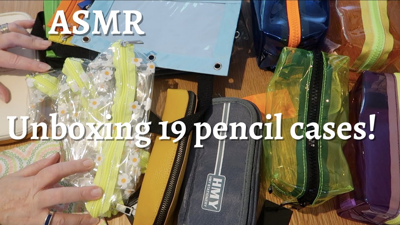ASMR Unboxing 19 Pencil Cases! l No talking l Heavy plastic crinkles l Paper