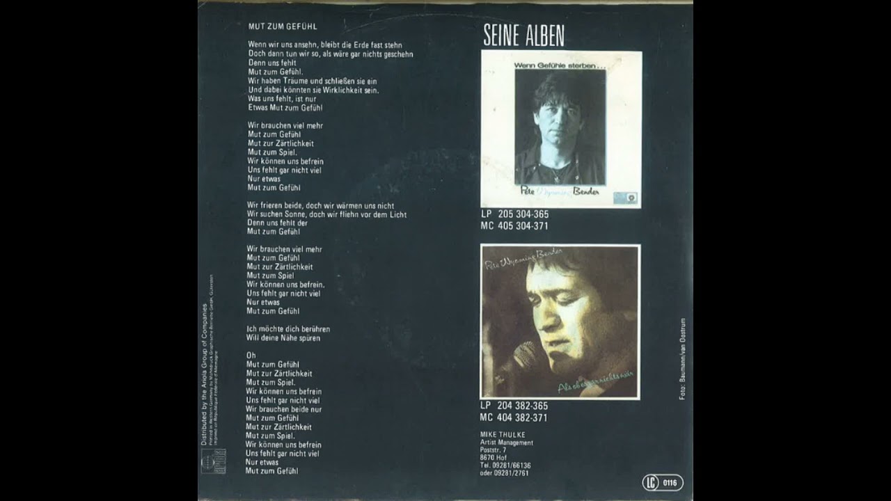 Pete Wyoming Bender - Mut zum Gefühl (Deutsche Version von ´´Straight from the heart``)