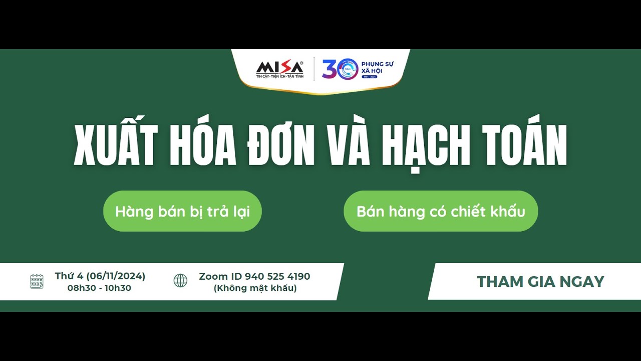 Sáng 06/11 - Xuất hóa đơn và hạch toán Hàng bán bị trả lại, Hàng bán có chiết khấu